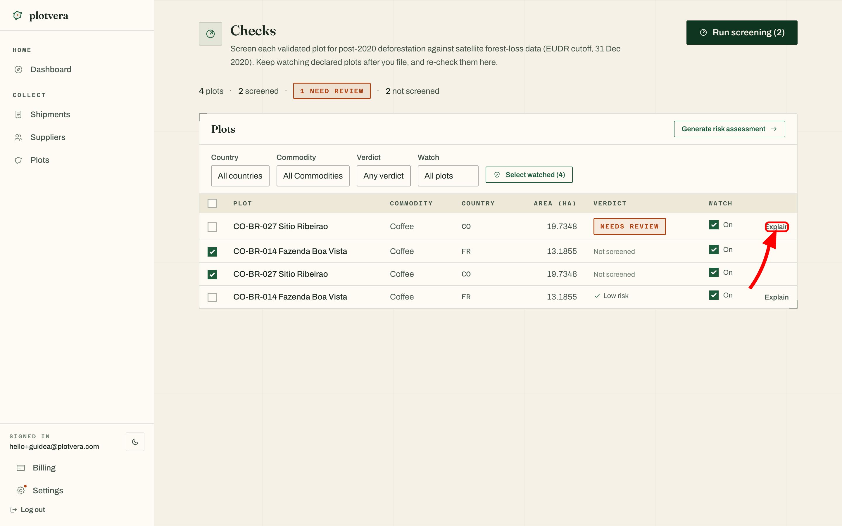 Checks table showing a Needs review result and the Explain action