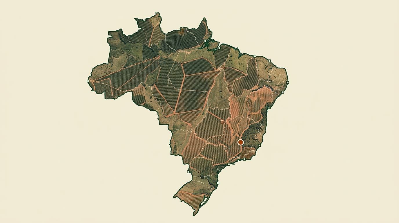 Brésil, risque standard dans l'évaluation comparative des pays de l'UE. Repère : ceinture caféière du Minas Gerais
